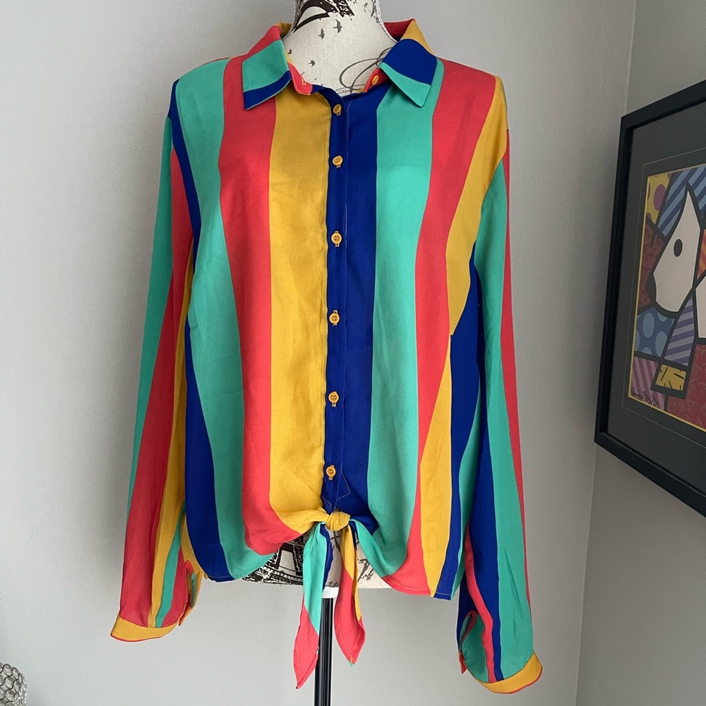 Forever 21+ Woven Shirt Long Sleeve Multi Color Women’s Size 2X